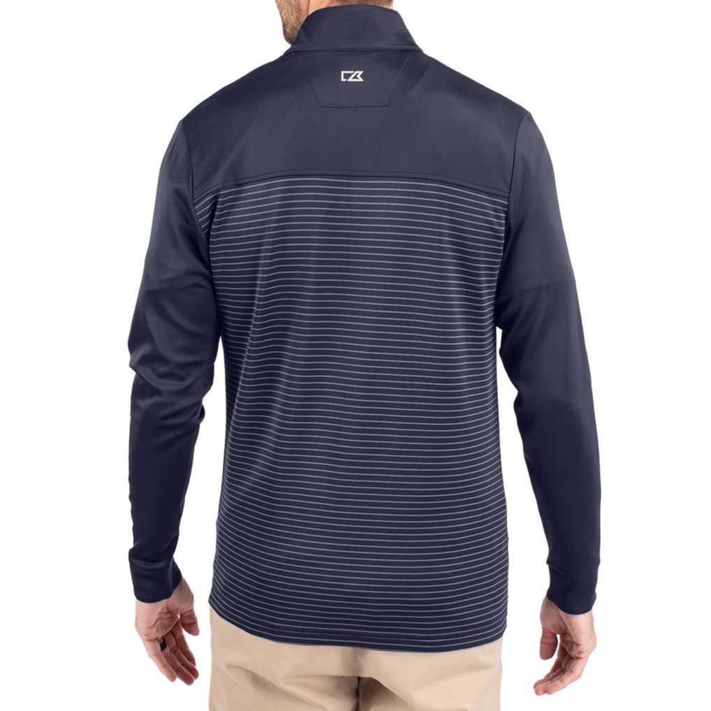  Drexel Dragons Cutter & Buck Traverse Stretch Eco Stripe DryTec Tri-Blend Quarter-Zip Pullover - Navy
